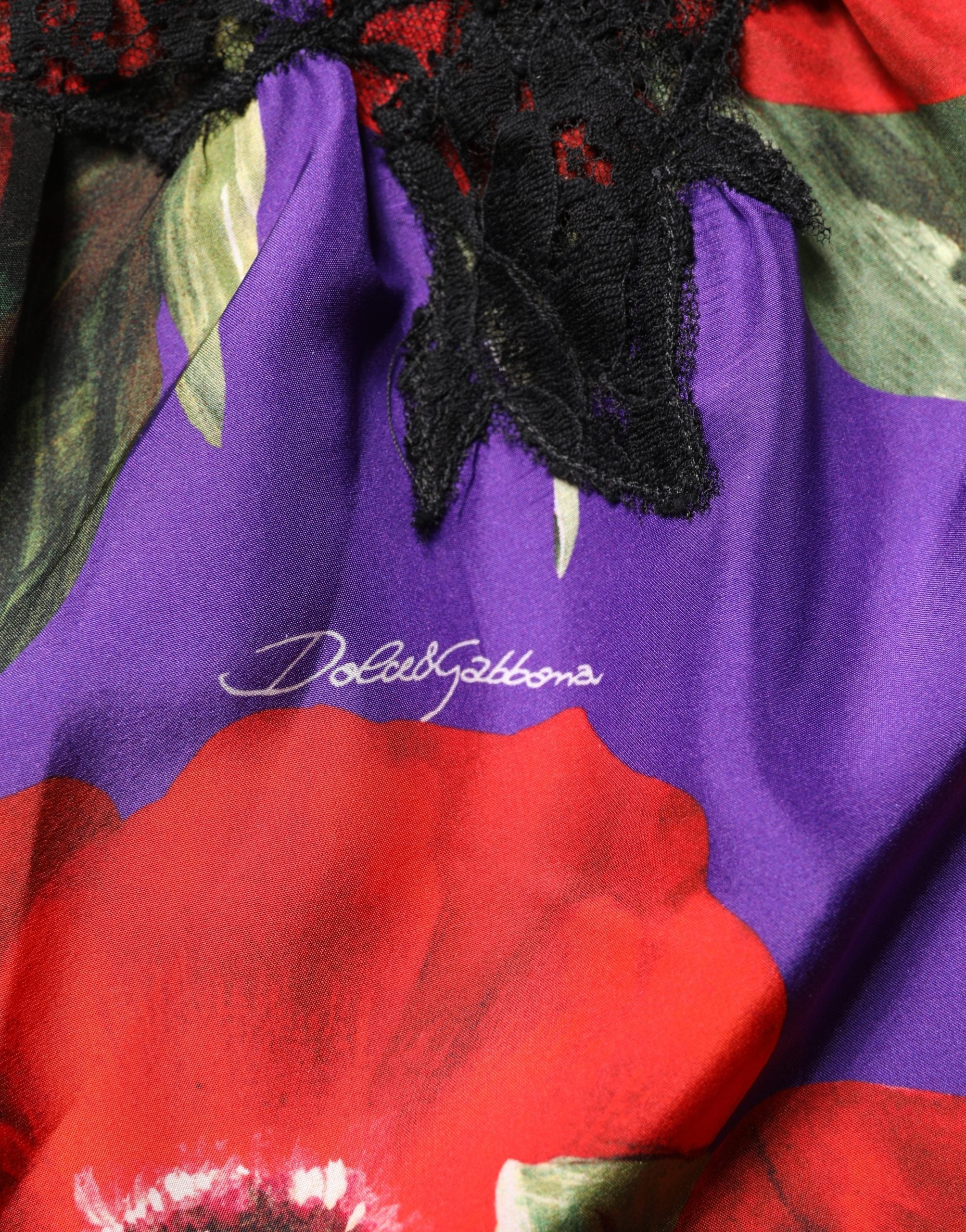 Dolce & Gabbana Kurzes Minikleid aus mehrfarbiger floraler Spitze, ärmellos