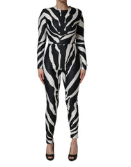 Dolce & Gabbana Schwarz Weißer Overall aus Polyester mit Zebramuster