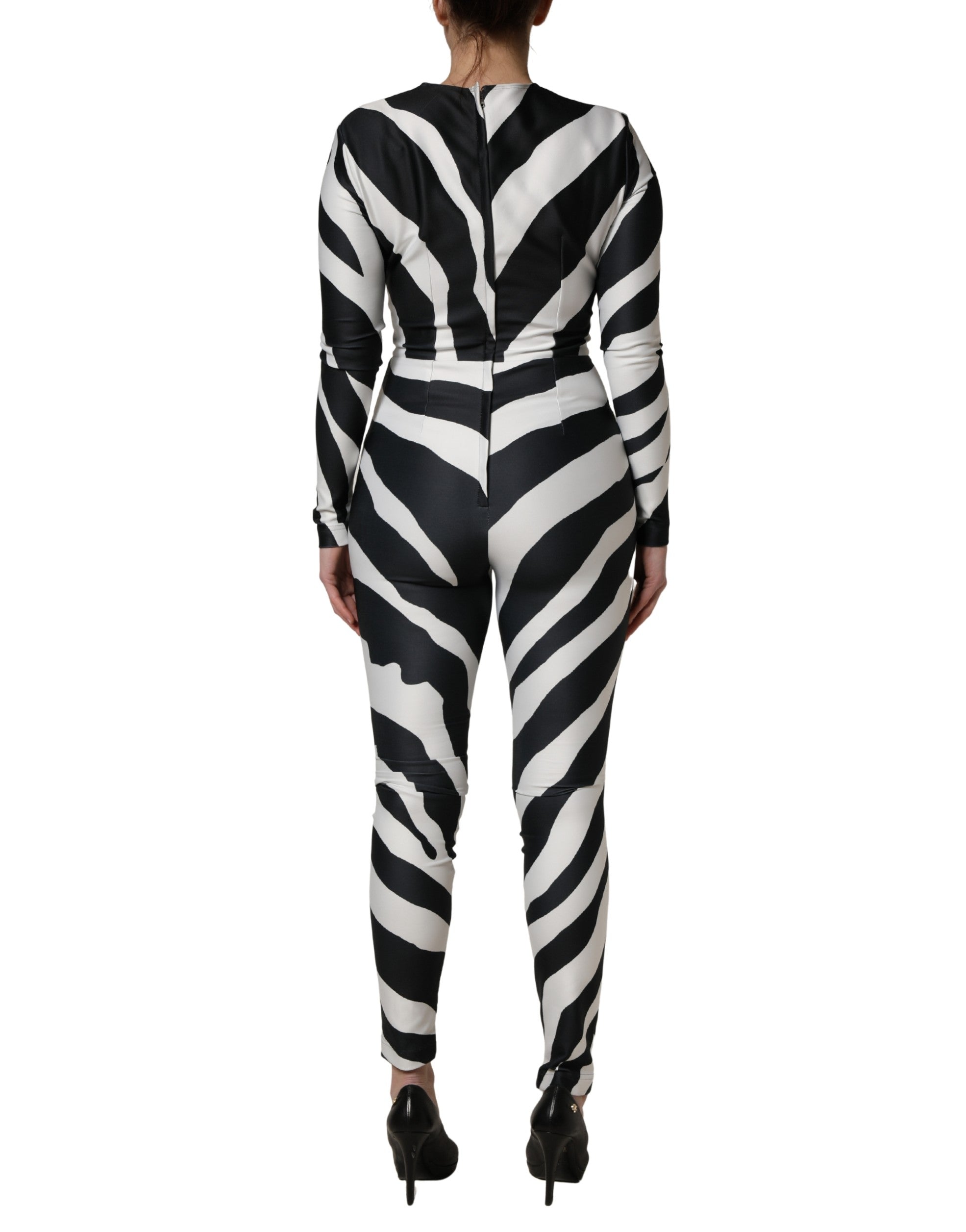 Dolce & Gabbana Schwarz Weißer Overall aus Polyester mit Zebramuster
