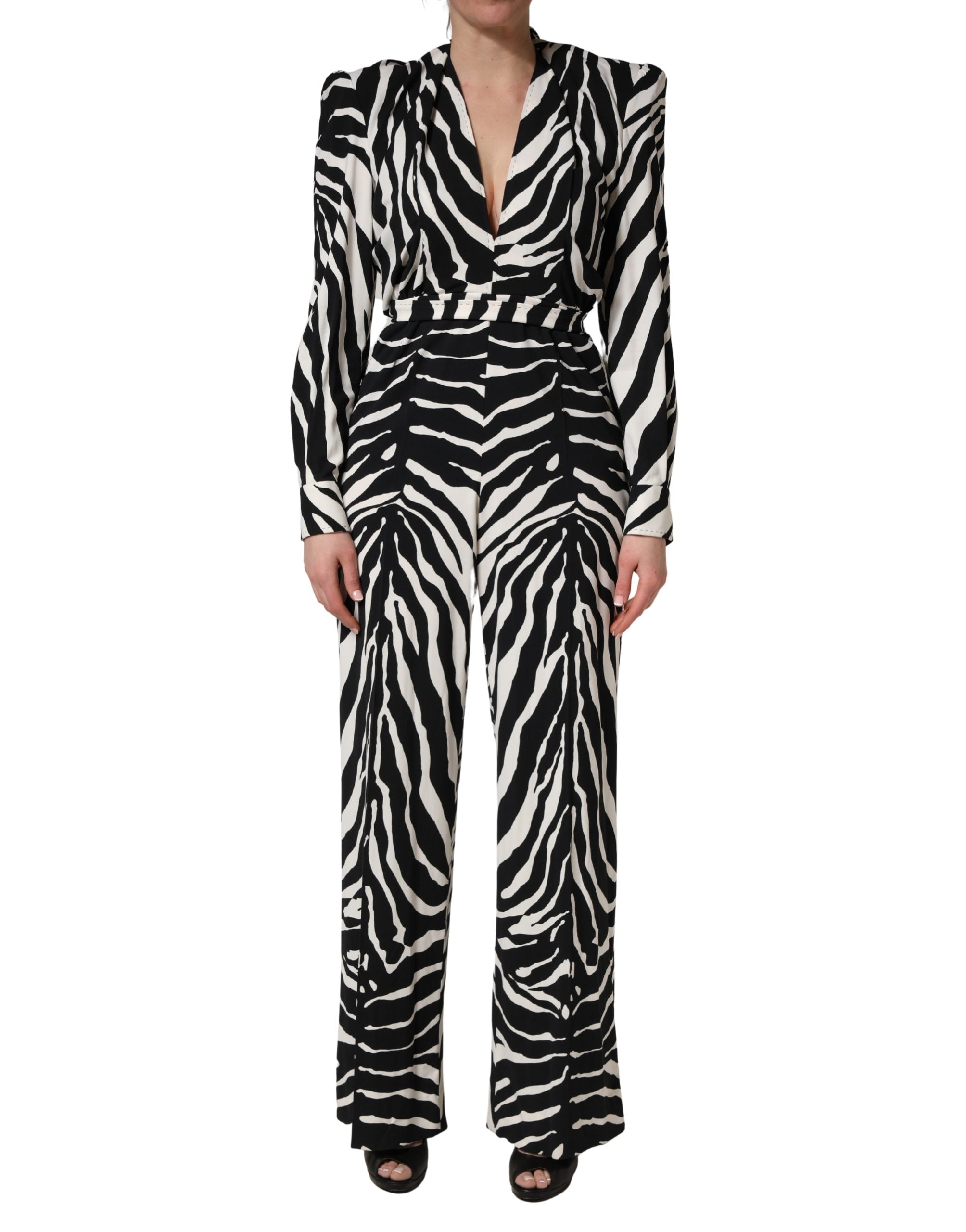 Dolce & Gabbana Jumpsuit aus Viskose mit Zebramuster, Schwarz/Weiß