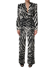 Dolce & Gabbana Jumpsuit aus Viskose mit Zebramuster, Schwarz/Weiß