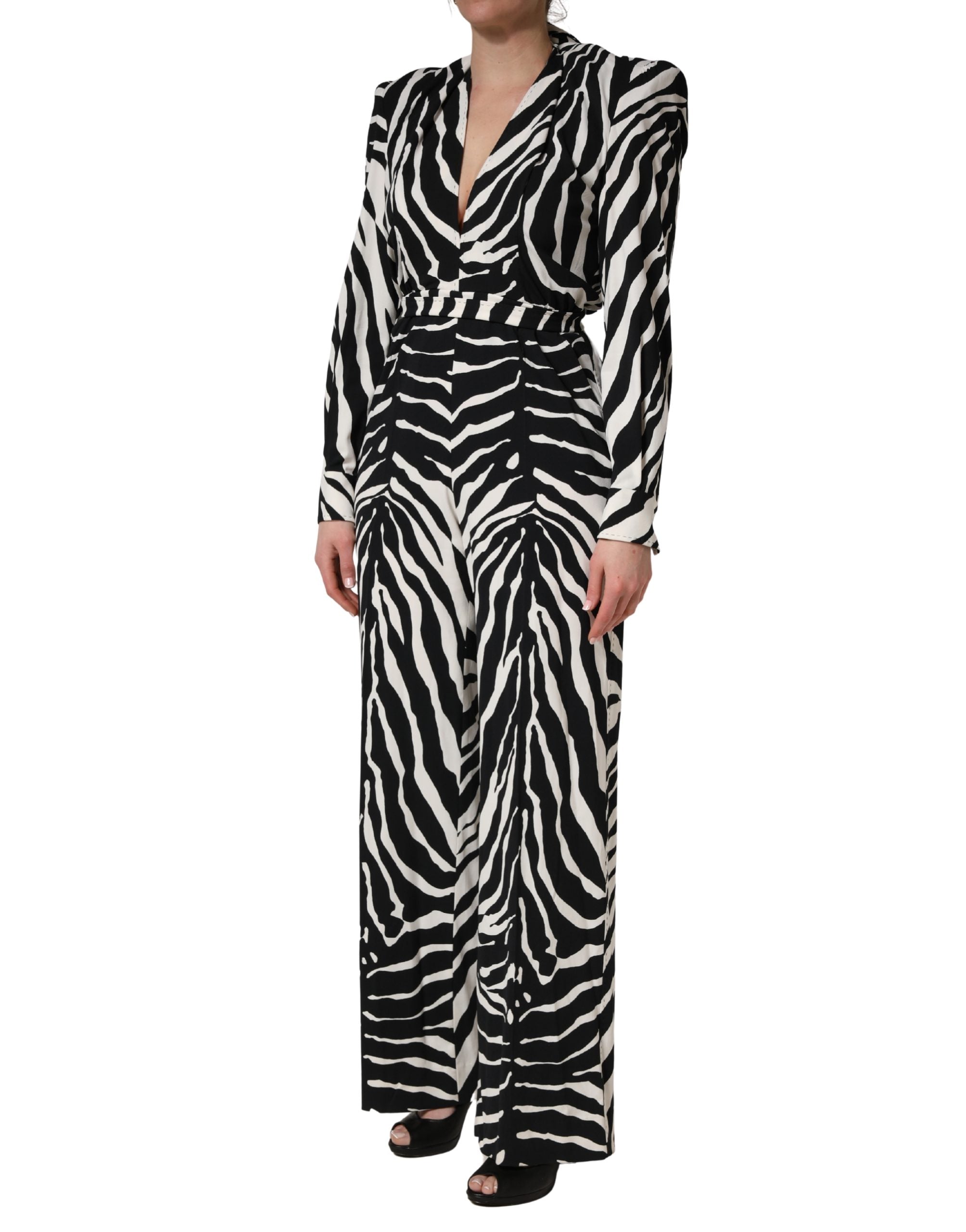 Dolce & Gabbana Jumpsuit aus Viskose mit Zebramuster, Schwarz/Weiß