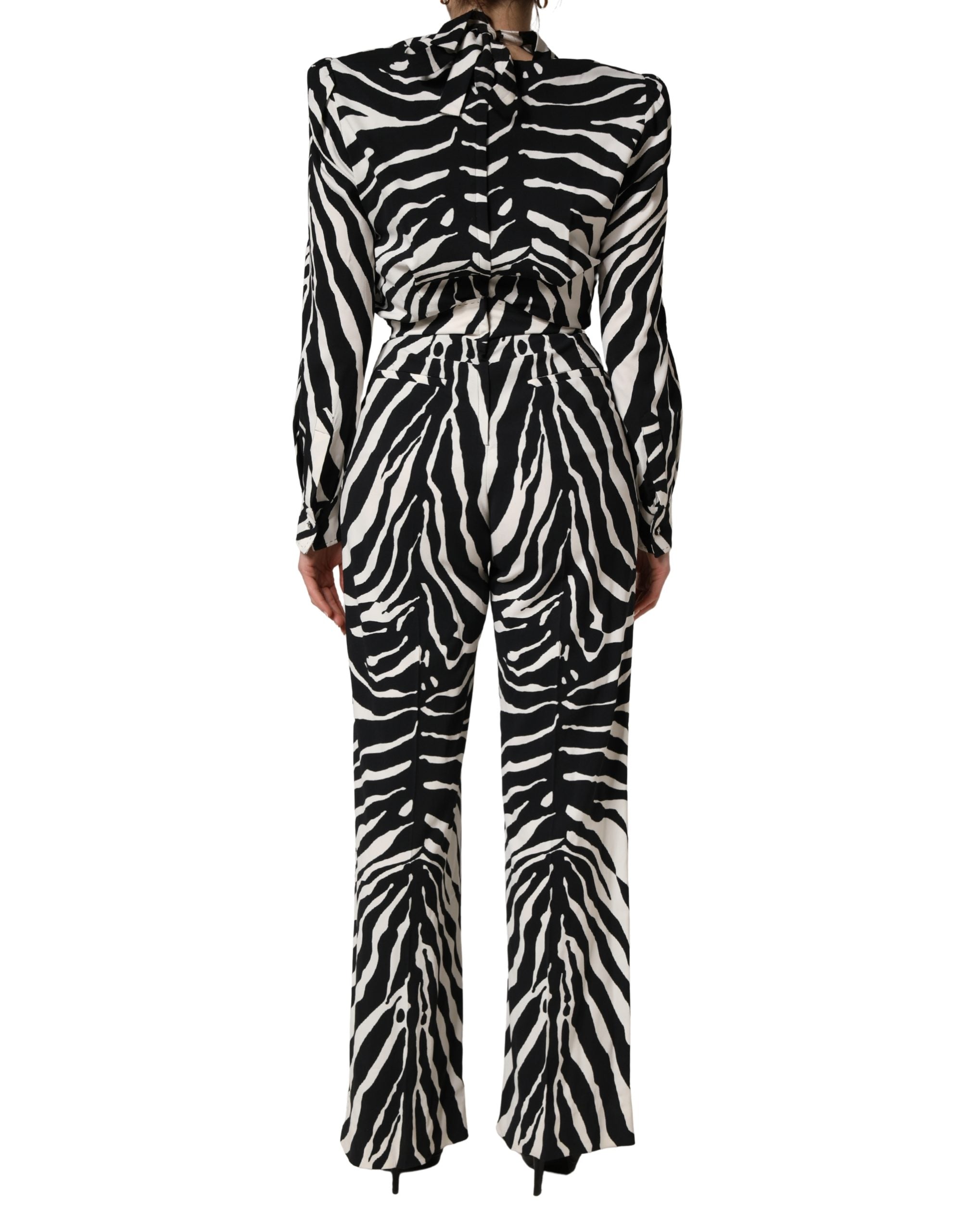 Dolce & Gabbana Jumpsuit aus Viskose mit Zebramuster, Schwarz/Weiß