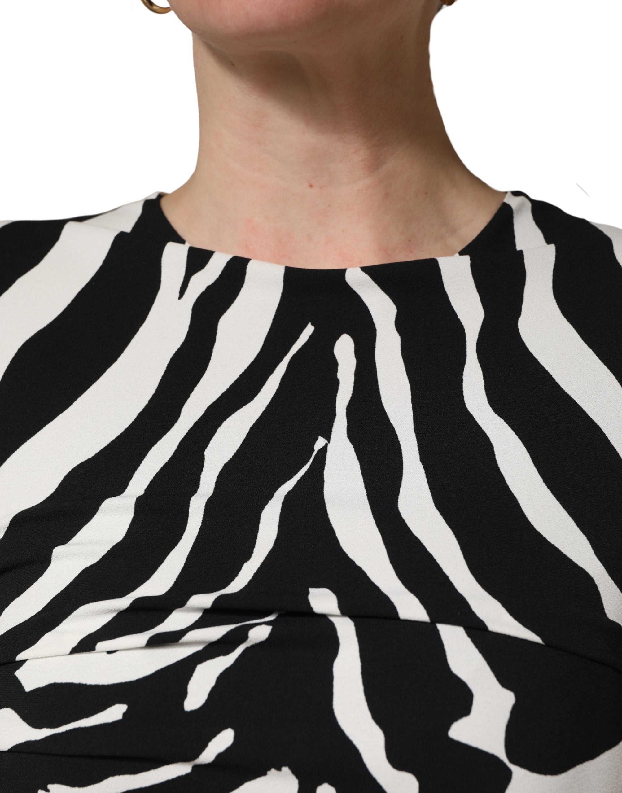 Dolce & Gabbana Schwarz-weißes Zebra-Cady-Kleid Wadenlang