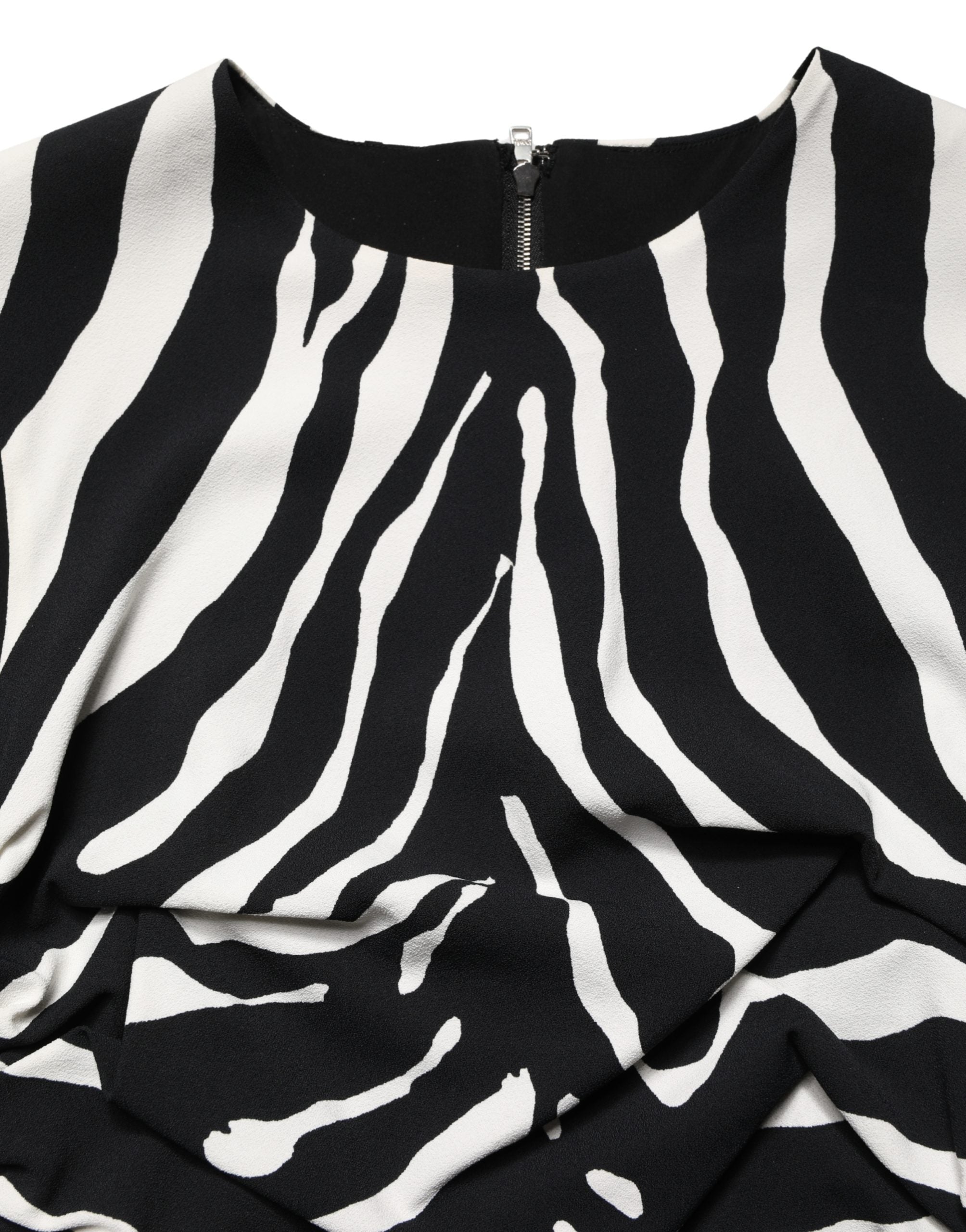 Dolce & Gabbana Schwarz-weißes Zebra-Cady-Kleid Wadenlang