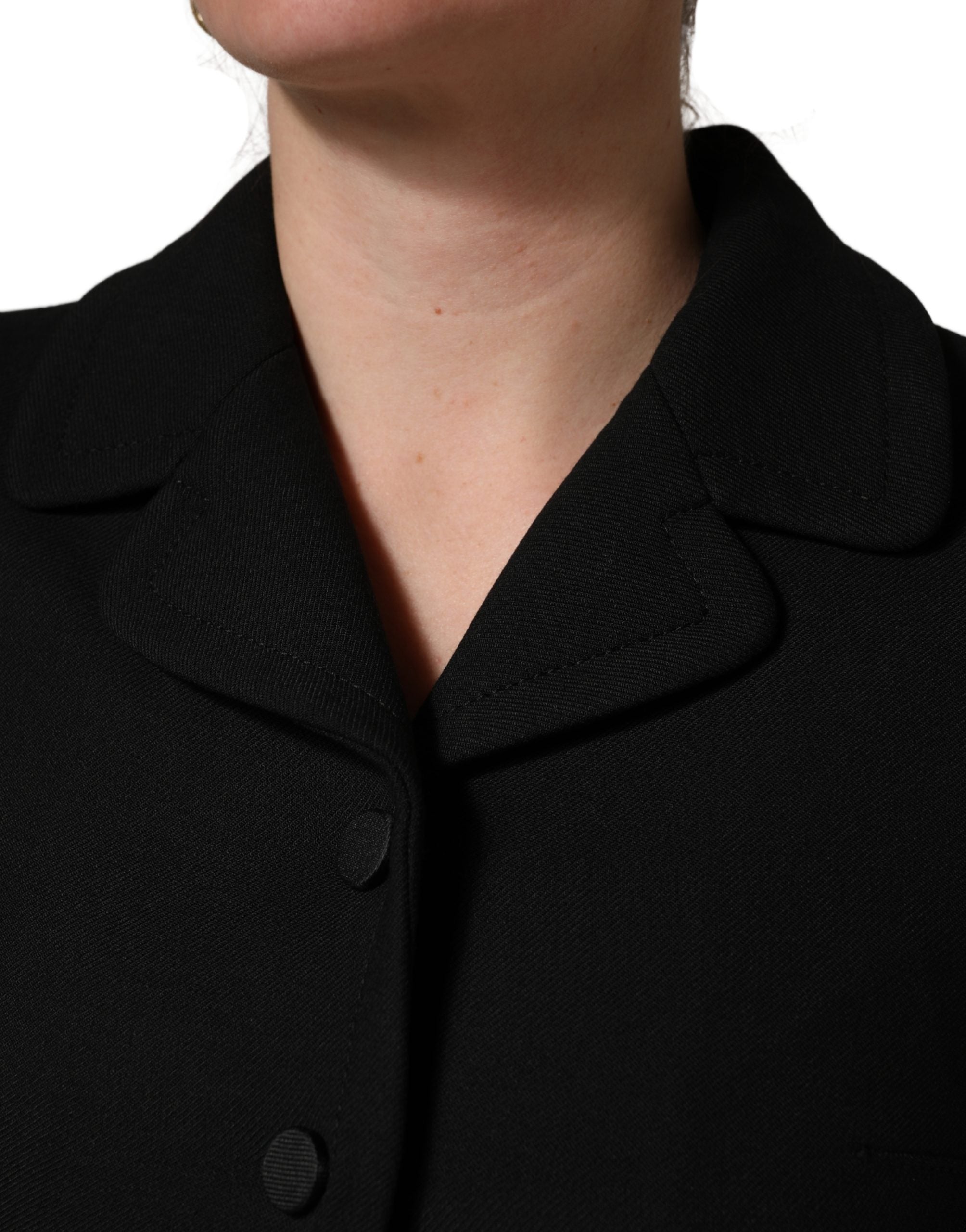 Dolce & Gabbana Zwarte Blouse met Kraag, Korte Mouwen en Cropped Model