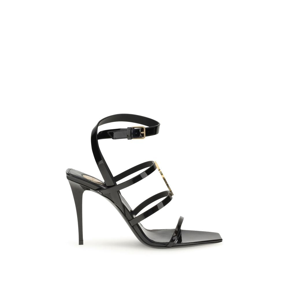 Saint Laurent Schwarze Kalbsleder Bos Taurus Stiletto-Absatzsandalen