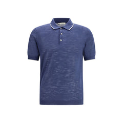 Brooksfield blauw linnen poloshirt