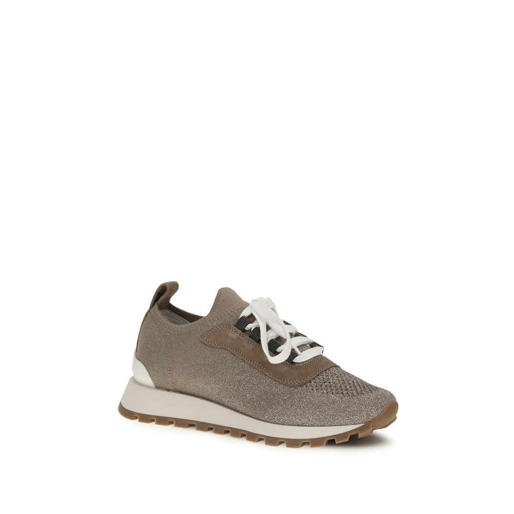 Brunello Cucinelli Beige Chunky-Sneaker aus Baumwolle