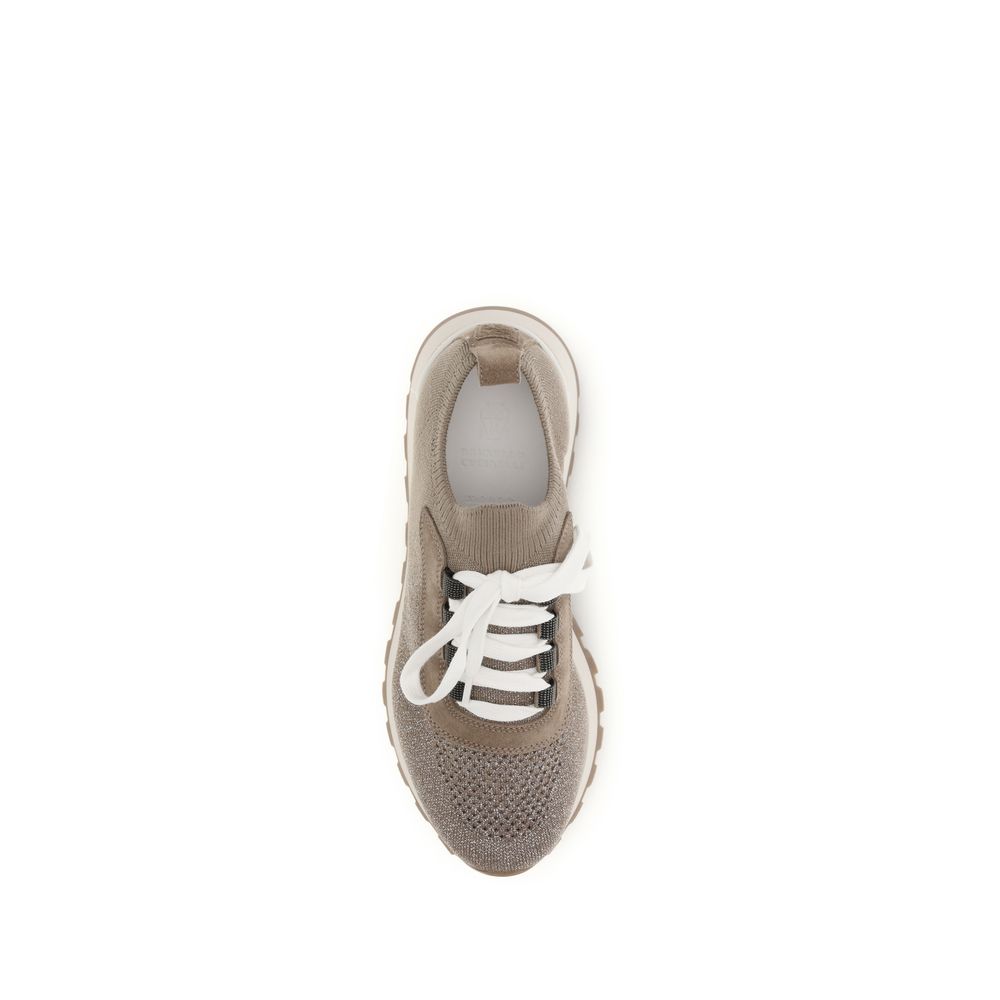 Brunello Cucinelli Beige Chunky-Sneaker aus Baumwolle