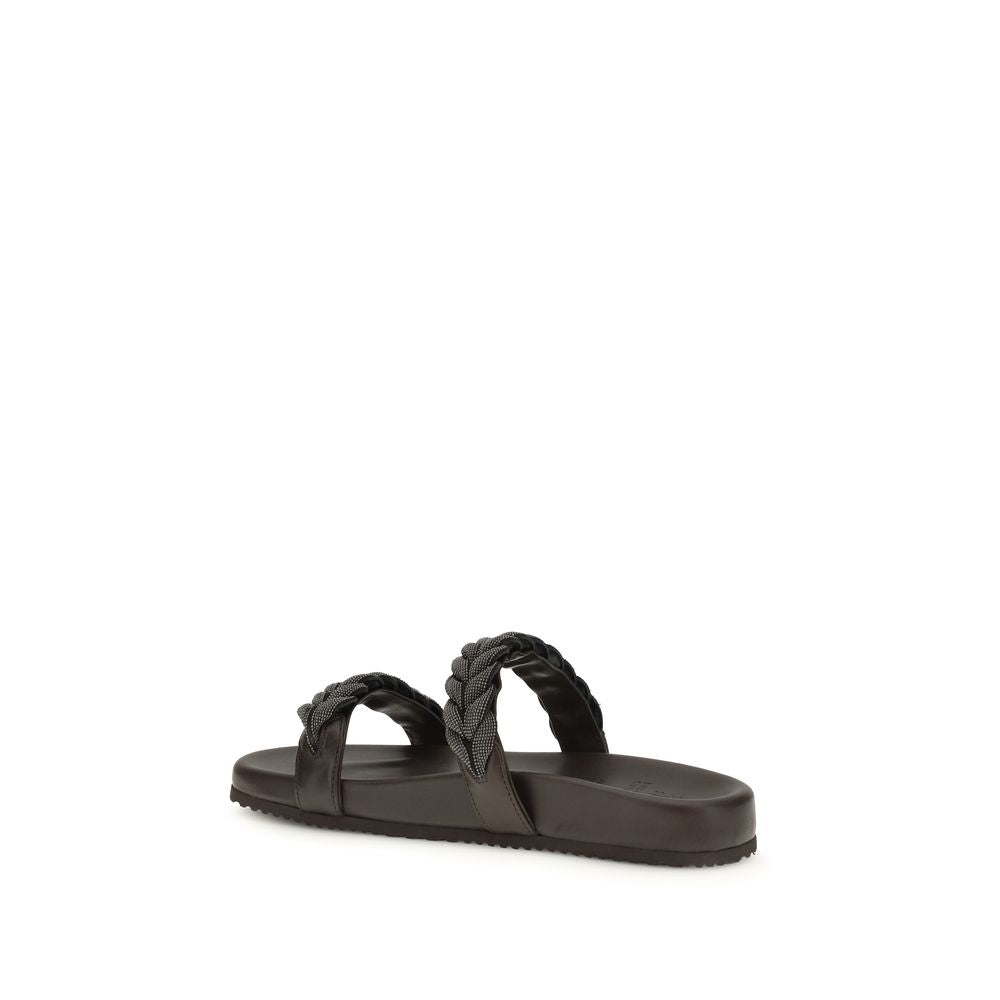 Brunello Cucinelli Braune Kalbsleder-Sandalen aus Bos Taurus