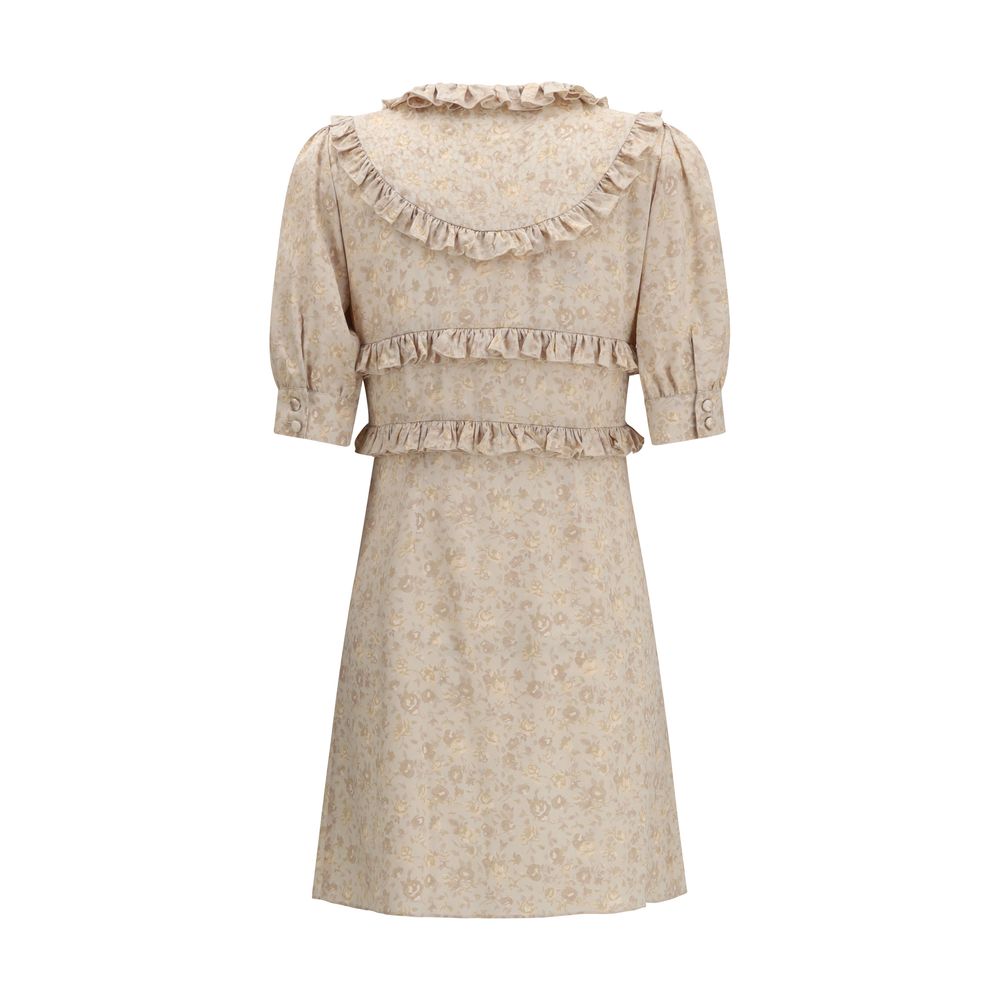 Alessandra Rich beigefarbenes Seidenkleid