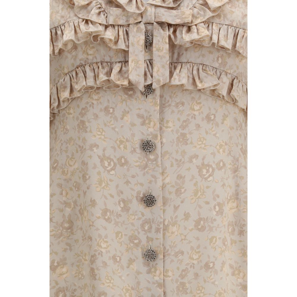 Alessandra Rich beigefarbenes Seidenkleid
