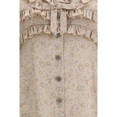 Alessandra Rich beigefarbenes Seidenkleid