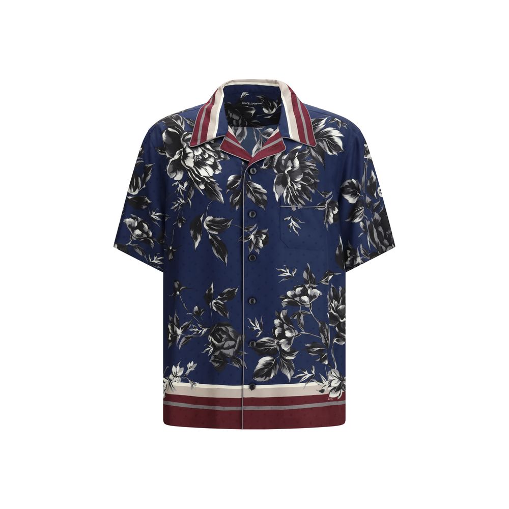 Dolce & Gabbana Blaues Seidenhemd mit Muster