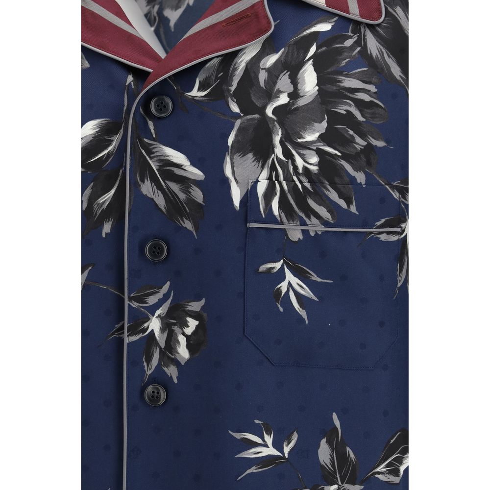 Dolce & Gabbana Blaues Seidenhemd mit Muster