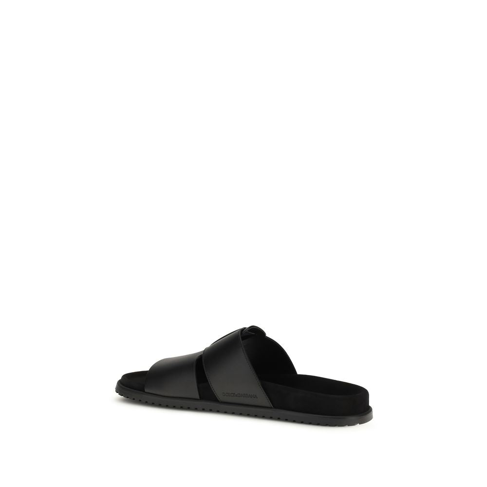 Dolce & Gabbana Schwarze Sandalen aus Kalbsleder Bos Taurus