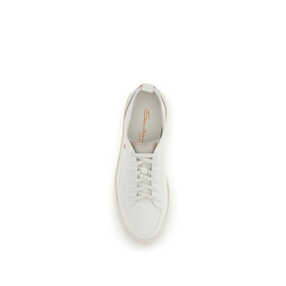 Santoni Weißes Kalbsleder Bos Taurus Low Top Sneakers