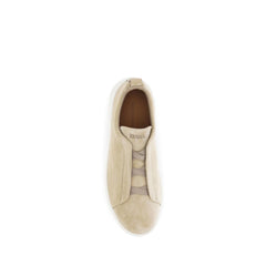 ZEGNA Beige Calf Leather Bos Taurus Low Top Sneakers