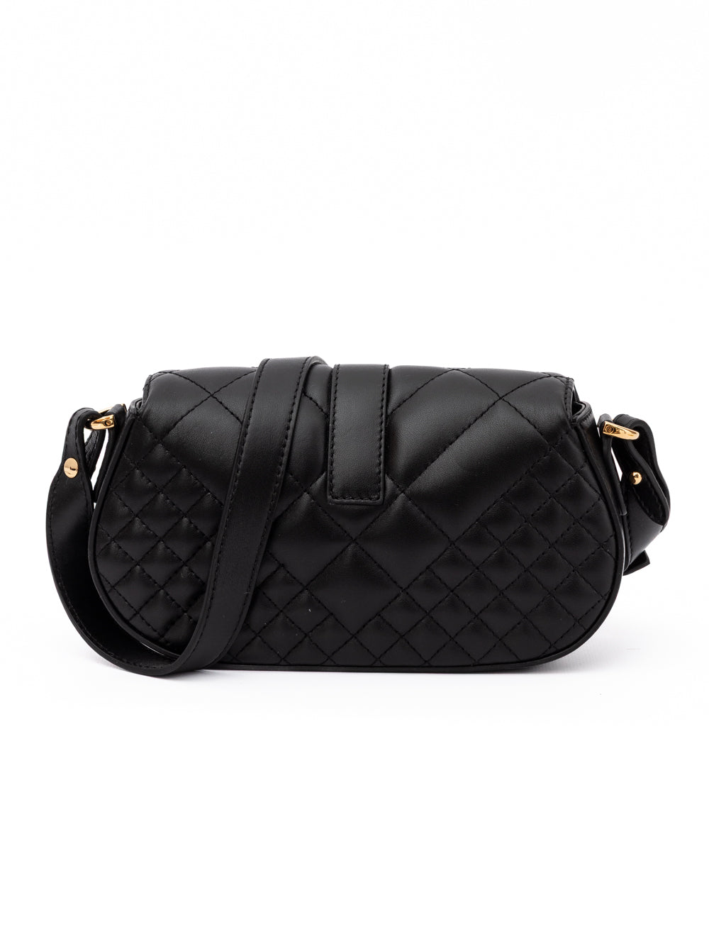 Versace Schultertasche aus gestepptem schwarzem Leder