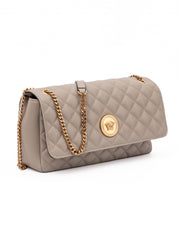 Versace Stepptasche aus taupefarbenem Leder mit Schulterriemen