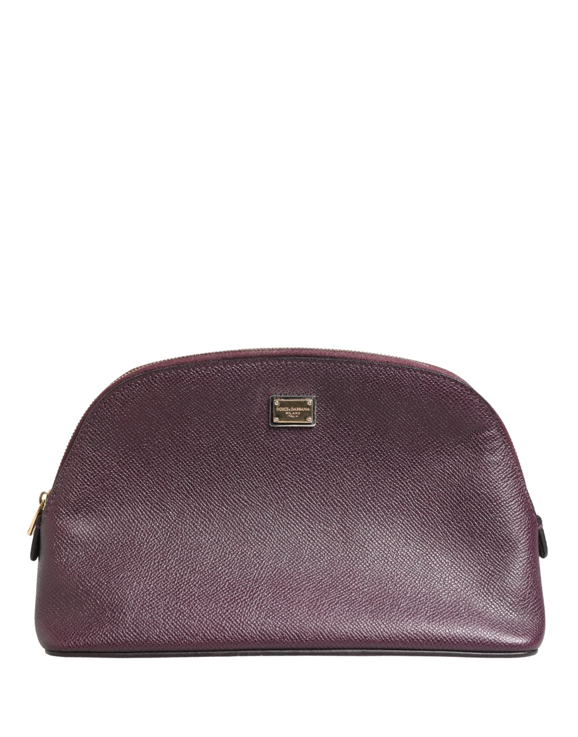 Dolce & Gabbana Dunkelviolette Leder DG Logo Reißverschluss-Geldbörse