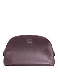 Dolce & Gabbana Dunkelviolette Leder DG Logo Reißverschluss-Geldbörse