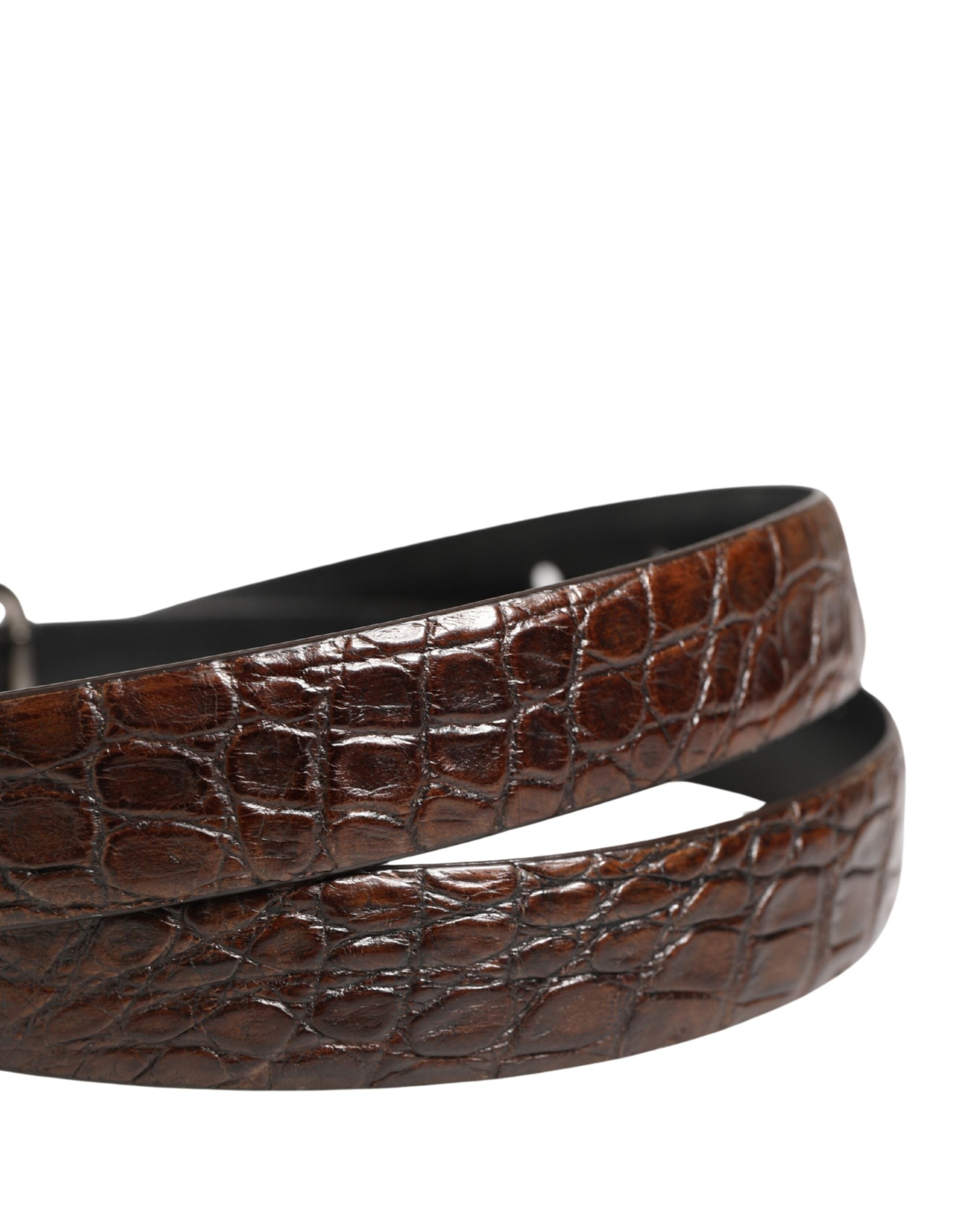 Dolce & Gabbana Brauner Ledergürtel mit silberfarbener Metallschnalle