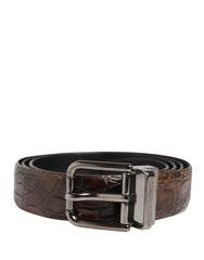 Dolce & Gabbana Brauner Ledergürtel mit silberfarbener Metallschnalle