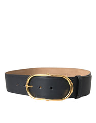 Dolce & Gabbana Schwarzer Ledergürtel mit klassischer, ovaler Metallschnalle