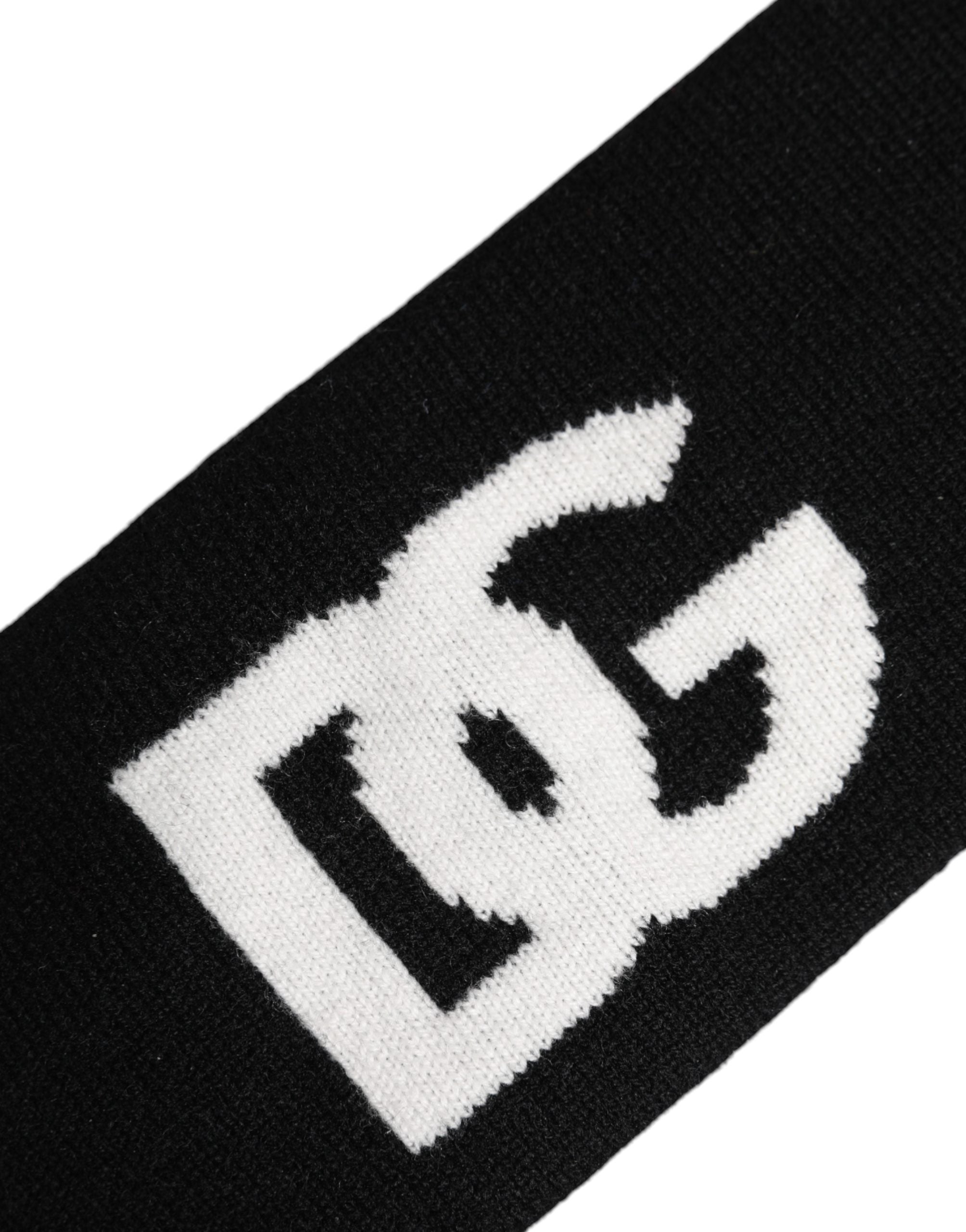 Dolce & Gabbana Herren Schwarz Weiß Kaschmir Logo Stirnband Mütze