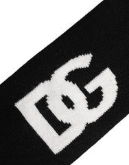 Dolce & Gabbana Herren Schwarz Weiß Kaschmir Logo Stirnband Mütze