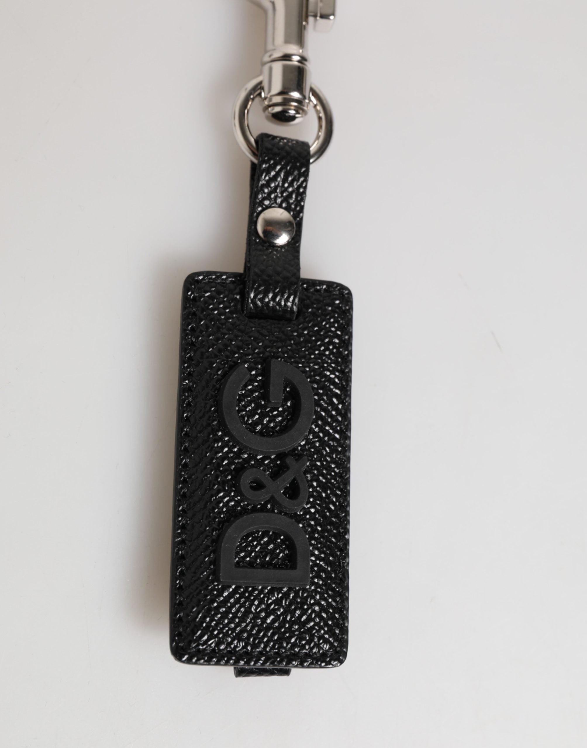 Dolce & Gabbana Zwarte DG Logo Leren Zilverkleurige Metalen Sleutelhanger Heren Sleutelhanger
