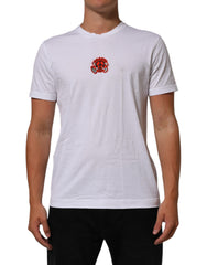 Dolce & Gabbana Weißes Baumwoll-T-Shirt mit Rundhalsausschnitt und DG Love Aufnäher
