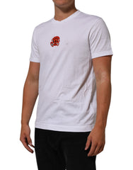 Dolce & Gabbana Weißes Baumwoll-T-Shirt mit Rundhalsausschnitt und DG Love Aufnäher