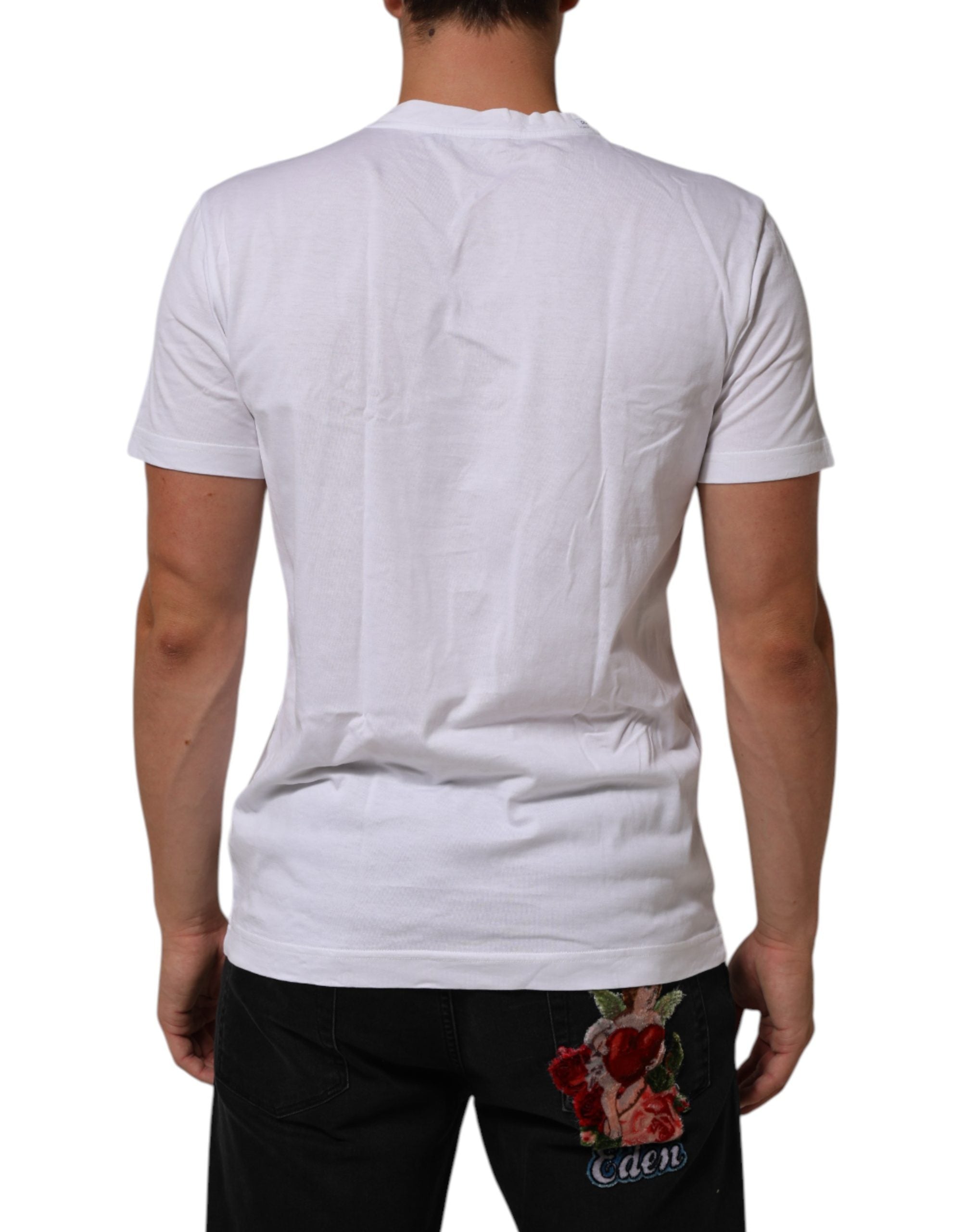 Dolce & Gabbana Weißes Baumwoll-T-Shirt mit Rundhalsausschnitt und DG Love Aufnäher