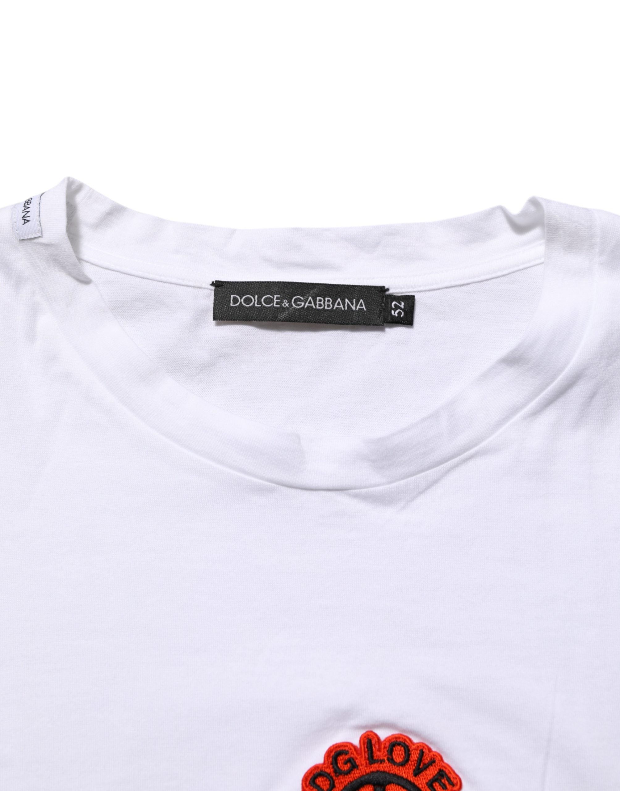 Dolce & Gabbana Weißes Baumwoll-T-Shirt mit Rundhalsausschnitt und DG Love Aufnäher