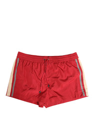 Dolce & Gabbana Rote Herren-Badeshorts aus Polyester mit Tunnelzug