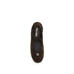 Miu Miu Brown Calf Leather Bos Taurus Ballet Flats