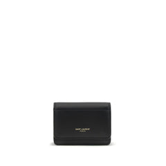 Saint Laurent Schwarzes Kalbsleder Bos Taurus Portemonnaie