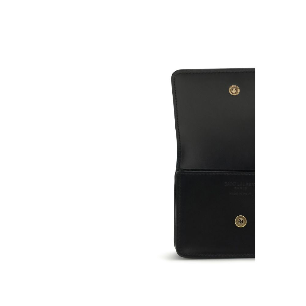 Saint Laurent Schwarzes Kalbsleder Bos Taurus Portemonnaie