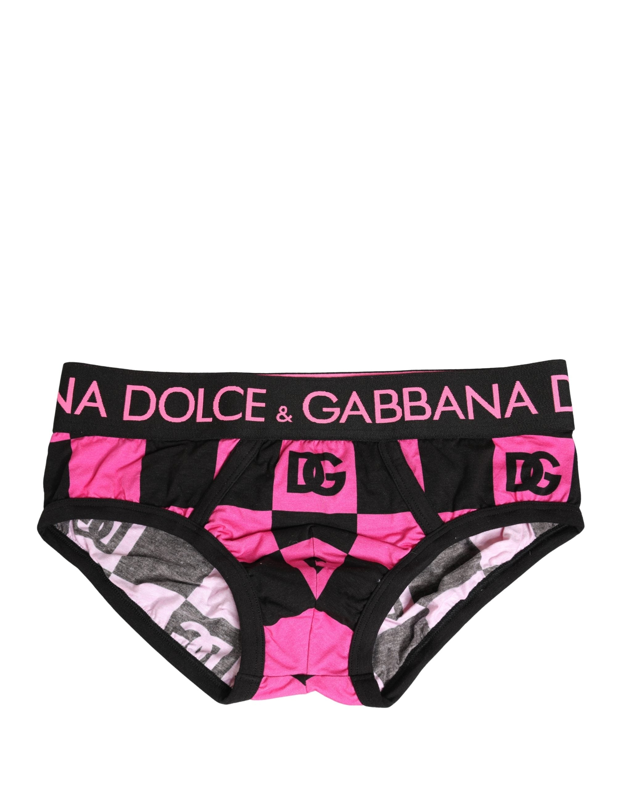 Dolce & Gabbana Schwarze Pinkfarbene Logo-Baumwoll-Brando-Slip-Unterwäsche