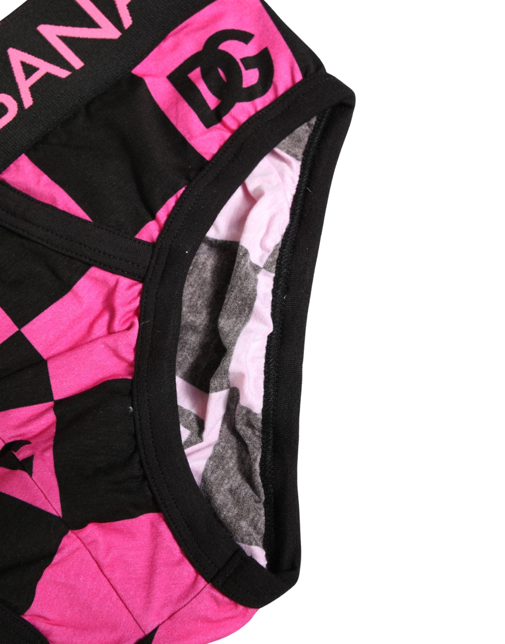 Dolce & Gabbana Schwarze Pinkfarbene Logo-Baumwoll-Brando-Slip-Unterwäsche