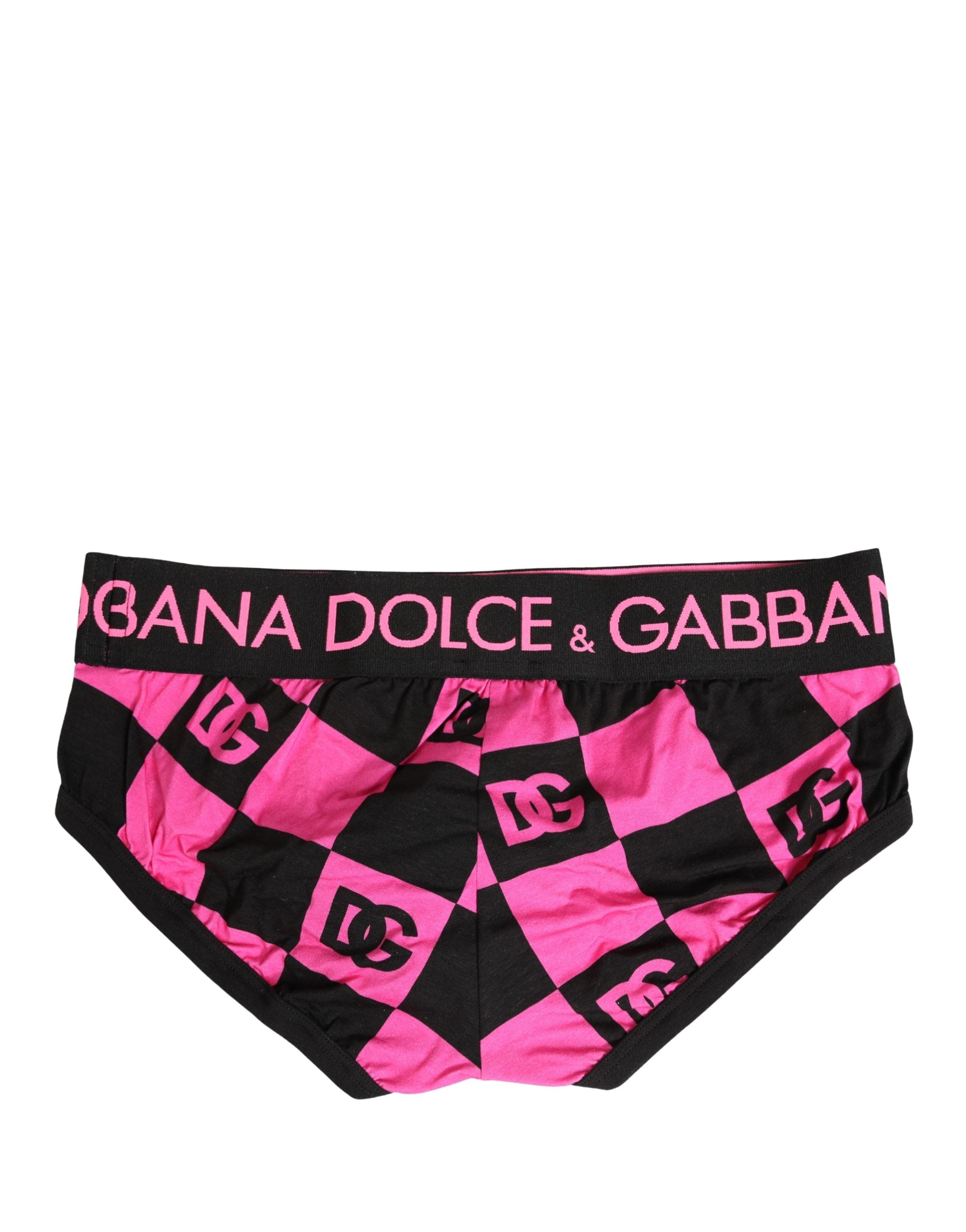 Dolce & Gabbana Schwarze Pinkfarbene Logo-Baumwoll-Brando-Slip-Unterwäsche