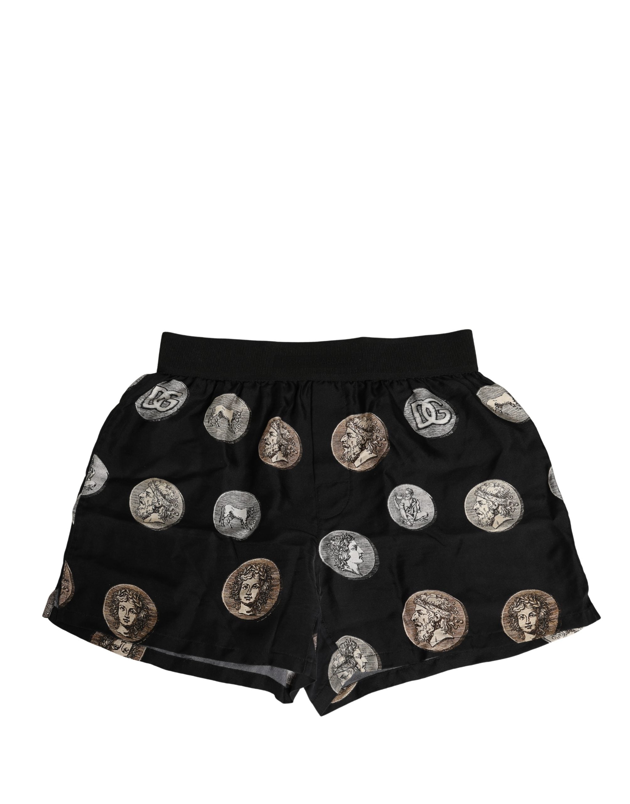 Dolce & Gabbana Schwarze Unterwäsche Boxershorts mit Antik-Münz-Print