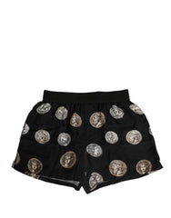 Dolce & Gabbana Schwarze Unterwäsche Boxershorts mit Antik-Münz-Print