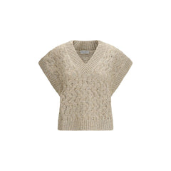 Brunello Cucinelli Beige Zijden Mouwloze Trui