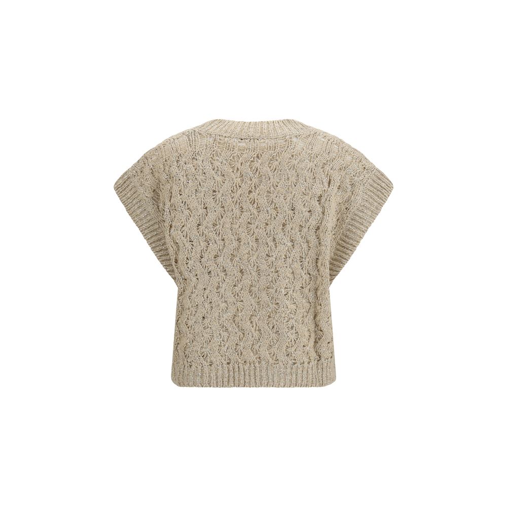 Brunello Cucinelli Beige Zijden Mouwloze Trui