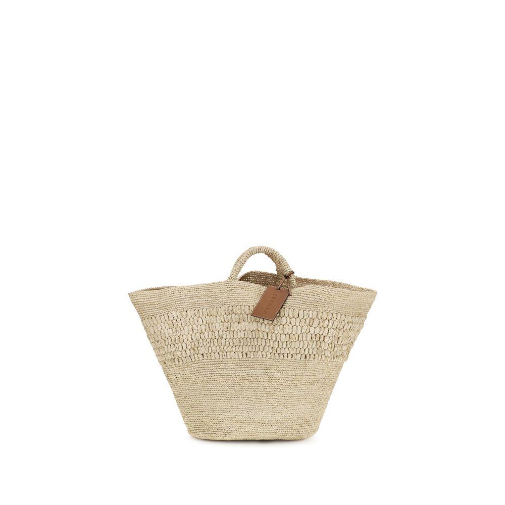 Manebi Beige Raffia Handtas