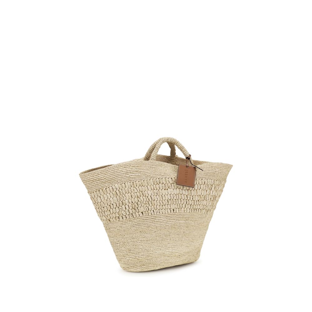 Manebi Beige Raffia Handtas